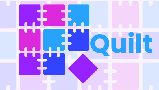 Quilt logo made of purple, pink and blue patchwork squares